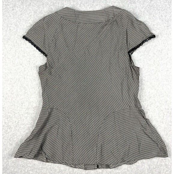 Nine West 100% Silk Lace Trim V Neck Blouse Womens Medium Black - Picture 4 of 14